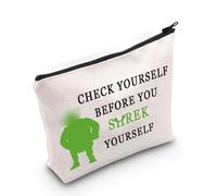 LEVLO Divertente borsa per cosmetici con mostri verdi, regalo per fan del film "Check Yourself Before You Yourself" con cerniera per donne e ragazze, Controlla te stesso