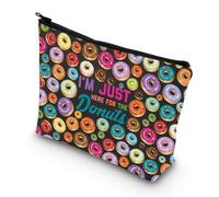 LEVLO Divertente borsa per il trucco con ciambelle, regalo per amanti della ciambella, con scritta "I'm just here for the donuts Zipper Pouch Bag Donut Food Merch, I'm Just Donuts Black, Trousse per