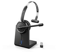 LEVN Cuffie wireless Bluetooth con microfono a cancellazione del rumore, 65 ore di tempo di woktime, cuffie wireless con base di ricarica, adatte per call center/lavoro da casa