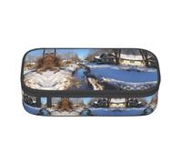 LEVNDIEJ Astuccio portapenne con stampa di strada di neve, grande capacità, astuccio organizer per università, lavoro, viaggi