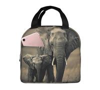 LEVNDIEJ Borsa per il pranzo con stampa di elefanti vecchi e giovani elefanti per donne e uomini borsa per il pranzo riutilizzabile isolata borsa per il pranzo per lavoro