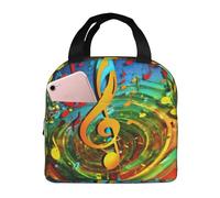 LEVNDIEJ Borsa per il pranzo con stampa di note musicali per donne e uomini, riutilizzabile, borsa termica per il pranzo per lavoro, viaggi all'aperto