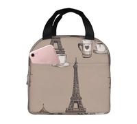 LEVNDIEJ Borsa per il pranzo foderata con stampa Torre Eiffel caffè parigino per donne uomini riutilizzabile lunch box isolato borsa per il pranzo per lavoro viaggi all'aperto
