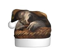 LEVNDIEJ Cappello da Babbo Natale con koala addormentato per adulti, cappello di Natale, cappello unisex per festa di Capodanno