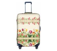 LEVNDIEJ Coperture variopinte della valigia della stampa dei tulipani per la copertura elastica dei bagagli perfetta per i viaggi di lavoro, bianco, Small