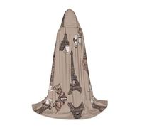 LEVNDIEJ Mantello con cappuccio foderato con stampa Torre Eiffel caffè parigino per donne uomini abiti medievale costume mantello Halloween Cosplay, nero, Small