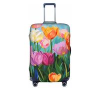 LEVNDIEJ Tulip Garden Print Valigie Coperture Per Bagagli Elastico Copertura Dei Bagagli Perfetto Per Viaggi Di Lavoro Viaggi, bianco, X-Large
