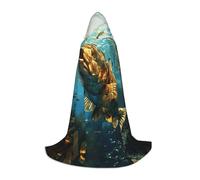 LEVNDIEJ Underwater World - Mantello con cappuccio con stampa di pesci, per donne e uomini, costume medievale per Halloween, travestimento cosplay, nero, Large