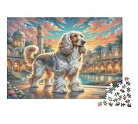 Levriero Afgano - Carta - Cocker Spaniel di fronte a una moschea ornata di notte - Puzzle - Regalabile - Adatto alla famiglia - 52x38cm/1000 pezzi