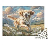 Levriero Afgano Puzzle per Adulti e Bambini Cavapoo che Salta tra i Fiori di Campo Età 12 Anni In Su Gioco Educativo 38x26cm/1000 pezzi