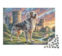 Levriero Irlandese - Carta spessa - Cocker Spaniel vicino alle rovine del castello al tramonto - Confezione puzzle - Passatempo - Regalo puzzle - 70x50cm/1000 pezzi