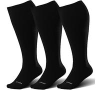 LEVSOX Calze a compressione larghe in bambù per uomo e donna, taglia grande, 15-20 mmHg, calze di sostegno al ginocchio per la circolazione sanguigna, 3 paia - nero, 2XL