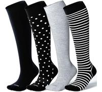 LEVSOX Calzini a compressione in bambù per donne e uomini, 20-30 mmHg, calzini di supporto carini per infermieri, donne incinte, viaggi, 4 Paia-mix3, X-Large