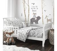 Levtex Baby Set di biancheria da letto Bailey, grigio antracite, bianco, tortora - bosco - set da 5 pezzi include trapunta reversibile, lenzuolo con angoli, lenzuolo piatto, federa, cuscino