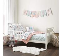 Levtex Baby - Set di biancheria da letto per bambini Fiona - rosa, acqua, bianco - tema bosco - set da 5 pezzi include trapunta reversibile, lenzuolo con angoli, lenzuolo piatto, federa per cuscino,