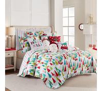 Levtex Home Merry & Bright Collection - Trapunta Holly Jolly - Matrimoniale/Queen - Albero di Natale - Rosso Verde Verde Acqua Rosa - Trapunta (8