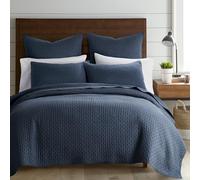 Levtex Home - Set trapunta a punto croce blu navy - 100% cotone - trapunta king size (269 x 233 cm) + 2 federe king (91 x 50 cm) - reversibile - tessuto di cotone