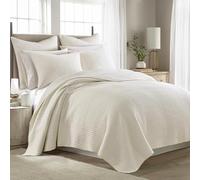 Levtex Home - Set trapunta punto croce - 100% cotone - trapunta king size (269,2 x 233,7 cm) + 2 federe king (91,4 x 50,8 cm) - Crema