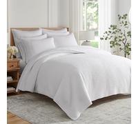 Levtex Home - Set Trapunta Punto Croce - 100% Cotone - Trapunta Piena/Queen (223,5 x 233,7 cm) + 2 federe standard (66 x 50,8 cm) - Trapunta bianca brillante con cuciture abbinate