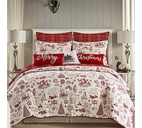 Levtex Home - Yuletide - Set copripiumino per letto king size, 106 x 92 cm e due federe per cuscini king size 96 x 20 cm, motivo natalizio, colore: rosso e crema, reversibile, in cotone