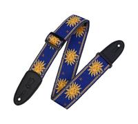 Levy's, MPJG-SUN-BLU Tracolla in Tessuto Yellow on Blue Sun 2", Terminali in Pelle, Larga 2" (5.08 cm), Regolabile fino a 57" (144.78 cm), Motivo Yellow on Blue Sun
