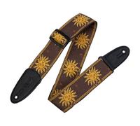 Levy's, MPJG-SUN-BRN Tracolla in Tessuto Yellow on Brown Sun 2", con Terminali in Pelle, Larga 2" (5.08 cm), Regolabile fino a 57" (144.78 cm), Motivo Yellow on Brown Sun