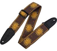 Levy's, MPJG-SUN-BRN Tracolla in Tessuto Yellow on Brown Sun 2", con Terminali in Pelle, Larga 2" (5.08 cm), Regolabile fino a 57" (144.78 cm), Motivo Yellow on Brown Sun