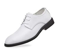 LEWGEL Scarpe Eleganti da Cerimonia for Uomo Scarpe Derby Stringate Punta Tonda in Vera Pelle Antiscivolo Antiscivolo Tacco a Blocchi Antiscivolo Suola in Gomma Party (Color : Bianca, Size : 43 EU)