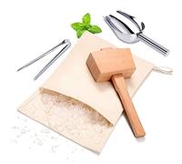Lewis Borsa e frantoio a martello in legno, sacchetti di ghiaccio tritati in tela riutilizzabili, barista in legno, paletta per ghiaccio in acciaio e pinze per il ghiaccio, per kit estivo da barista e