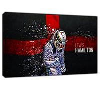 Lewis Hamilton - Stampa su tela incorniciata con bandiera celebrativa, decorazione per la casa, 50 x 30 cm, profondità 18 mm