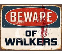 Lewistons-Of-London Targa in metallo con scritta in lingua inglese "Beware Walkers Walking Dead", ispirata agli zombi, per Halloween, vintage, retrò, per bar, pub, capannone