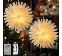 Lewondr 2 Lanterna di Carta di Natale, Appendere la Luce della Stella con Telecomando, Lanterne di Carta a LED con Luci 6H Timer, Luci di Lanterna di Natale per la Decorazione della Casa