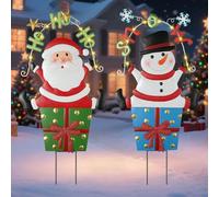 Lewondr 2PCS Decorazioni Natalizie Da Esterno, 28,7" Pali Da Giardino Metallici Solari Babbo Natale E Pupazzo Di Neve, Con 2 Modalità Illuminazione,Decorazione Solare Per Sentiero Giardino Prato Patio