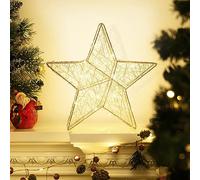 Lewondr 30 cm Lampada Decorativa a Forma di Stella, Lampada Natalizia di Struttura Metallica Tridimensionale Decorata dalle 20 Lampadine a LED e dai Fili Opaci, Alimentazione a Due AA Pile, Oro