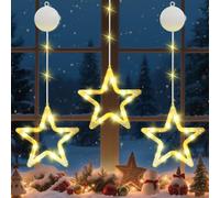 Lewondr 3PCS Luci per Finestre di Natale, Stelle di Natale Appese Alla con Luci Calde Alimentate a Batteria, Ganci a Ventosa, 6 Funzioni di Timer per Decorazioni Natalizie per La Casa e le Feste