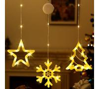Lewondr 3Pcs Luci Ventosa Natale, Luci di Natale A LED Luce A Sospensione Forme di Stelle, Alberi di Natale e Fiocchi di Neve, Luminarie Natalizie Timer per Natale, Festa, Luce Calda