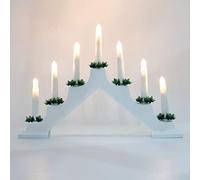 Lewondr Candelabro a Batteria in Plastica con 7 Candele Illuminazione LED, Ponte a Candela per Tavolo Casa Matrimoni Feste Decorazioni Natalizie, 2 Batterie, Dimensioni 40,6 x 5 x 28,4 cm, Luce Rosso