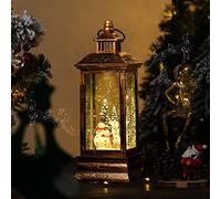 Lewondr Decorazione per Natale, Soprammobile per Natale, Lanterna di Natale con Statuette di Pupazzi di Neve, Scenario Natalizio con Luce e Musica, Alimentazione a Batterie, Timer Automatico, Nero Oro