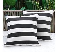 Lewondr Fodere Impermeabili per Cuscini da Esterno, 2 Pezzi Fodera per Cuscino a Righe Quadrate per Divano da Esterno Veranda Casa di Campagna Giardino Balcone, 45X45cm, Nero Grigio + Bianco