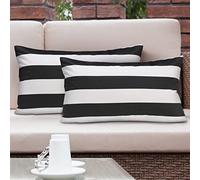 Lewondr Fodere Impermeabili per Cuscini da Esterno, 2 Pezzi Fodera per Cuscino a Righe Rettangolare per Divano da Esterno Veranda Casa di Campagna Giardino Balcone, 30X50cm, Nero Grigio + Bianco