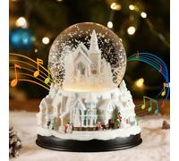 Lewondr Globo di Neve di Natale con Musica e Luce, La Città e la Casa Bianca Elettrico con 8 Canzoni, Globo d'Acqua Natalizio Alimentato a Batteria e USB, Decorazione Natalizia