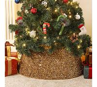 Lewondr Gonna di Albero di Natale in Tessuto di Paillette, Copri Base per Albero di Natale con Telai Rimovibili a Tubo Plastico, con Chiusura a Strappo, Decorazioni Natalizie per Casa, Oro