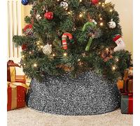 Lewondr Gonna di Albero di Natale in Tessuto di Paillette, Copri Base per Albero di Natale con Telai Rimovibili a Tubo Plastico, con Chiusura a Strappo, Decorazioni Natalizie per Casa, Grigio