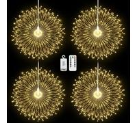 Lewondr Luci Fuochi D'Artificio Natalizi, 4PCS 210 LED Luci Appendibili Fate Con Telecomando, 8 Modalità, Luci A Stringa Stelle Impermeabili Per Interni Esterni Decorazione, Bianco Caldo