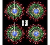 Lewondr Luci Fuochi D'Artificio Natalizi, 4PCS Luce Appendibili Fate Con Telecomando, 200 Luci LED, 8 Modalità, Luce A Stringa Stelle Impermeabili Per Interni Esterni Decorazione, Multicolore