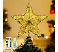 Lewondr Puntale Albero Natale Stella Punta Albero Natalizio con Illuminazione Luci LED a Batteria di Decorazione Natalizia Accessori Albero di Natale Punta per Albero di Natale Luci Calde, Champagne