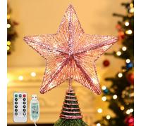 Lewondr Puntale Albero Punta Albero Natalizio, Forma Stella con Illuminazione Luci LED, Stella di Natale, Accessori Albero di Natale, Decorazioni Natale Scintillante, Rosa