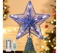 Lewondr Puntale Albero Punta Albero Natalizio, Forma Stella con Illuminazione Luci LED, Stella di Natale, Accessori Albero di Natale, Decorazioni Natale Scintillante, Blu