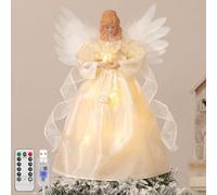 Lewondr Puntale Per Albero Di Natale Angelo, 12'' Angelo Luminoso Per Albero Con Ali E Stella, 8 Modalità E Timer 6H USB E Telecomando Decorazione Natalizia Per Casa, Giallo Chiaro