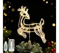 Lewondr Puntale Per Albero Di Natale Cervo, 13.39" Cervo In Resina Lucente Con 30 LED, Timer 6H & 8 Modalità USB Telecomando, Puntale Per Decorazione Natalizia Da Interno, Oro
